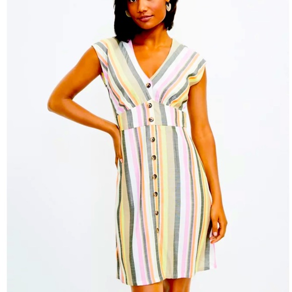 LOFT Dresses & Skirts - LOFT Striped Button Flare Dress NWT